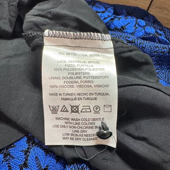 Free People NWT Simone Blue & Black Lace Long Flounce Sleeve Mini Dress - Picture 16 of 16